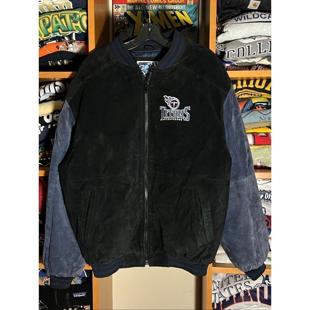 Vintage NFL Carl Banks G-III Tennessee Titans Suede Leather Bomber Jacket